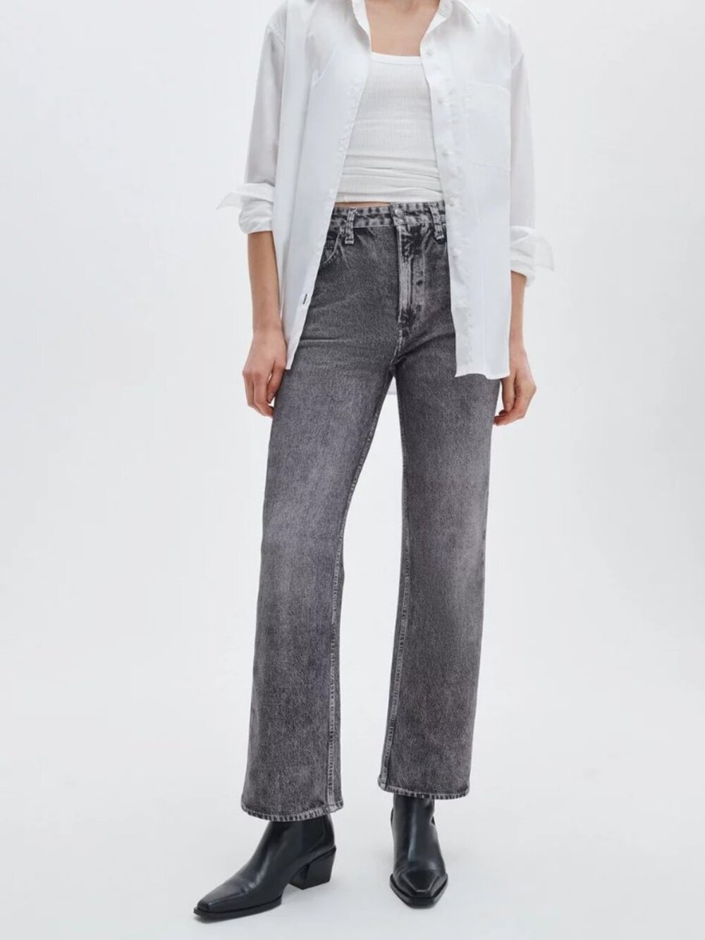 Rag & Bone Miramar Shea Relaxed Straight Leg Jeans in Washed Black Size 26
